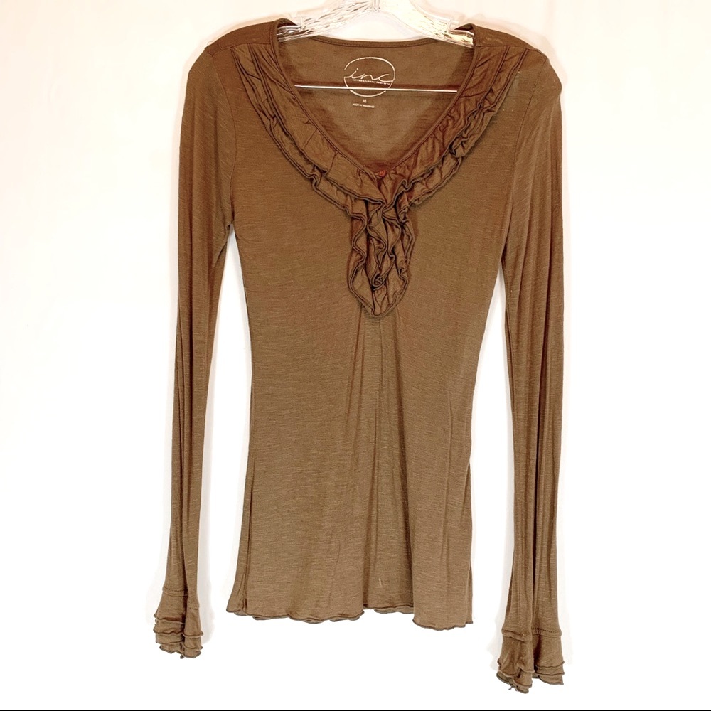 INC Long Sleeve Tee with Ruffled front